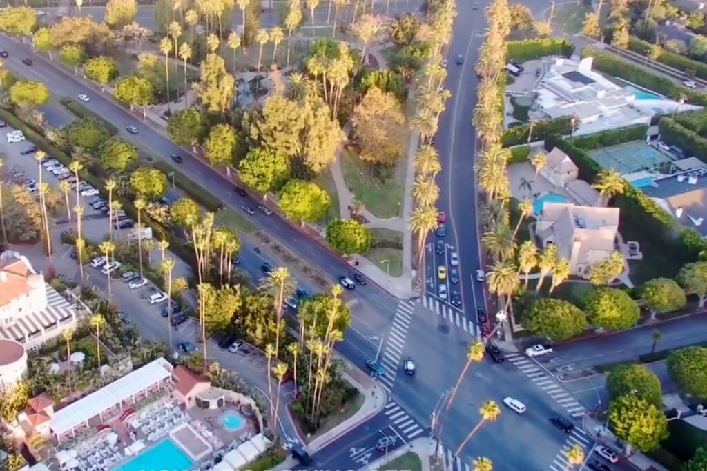 Aerial view of intersection in Beverly Hills